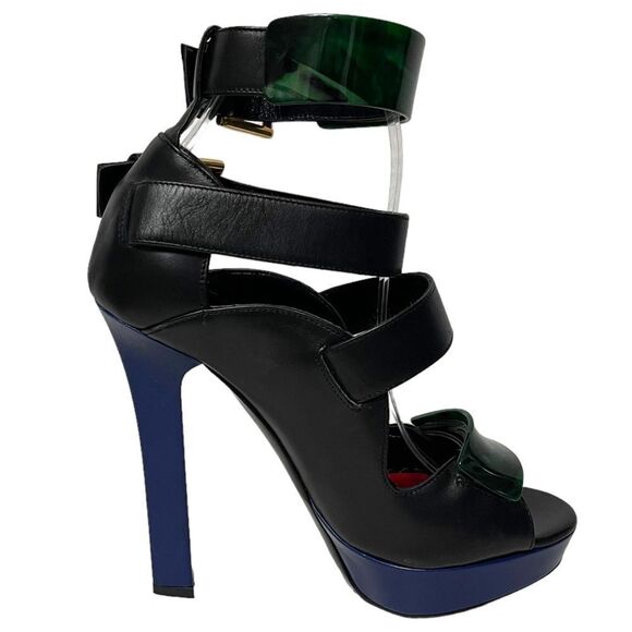 NWOB ALEXANDER MCQUEEN French Gloss Leather Marbled Plexi Platform Buckle Heels - Picture 7 of 15